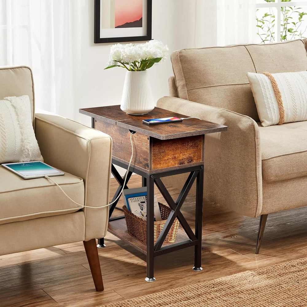 TooCust End Tables Living Room Set of 2, Side Table with Charging Station Fli...