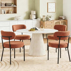 DUMOS Dining Chairs Set of 2, Mid Century Modern Chair Round Upholstered Curved Backrest, Kitchen Vanity Living Room Chairs with Black Metal Legs, Orange