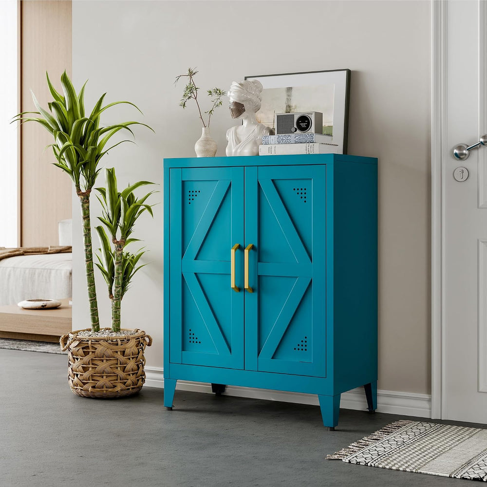 32" Metal Bathroom Storage Cabinet,Floor Storage Cabinet with 2 Doors an...