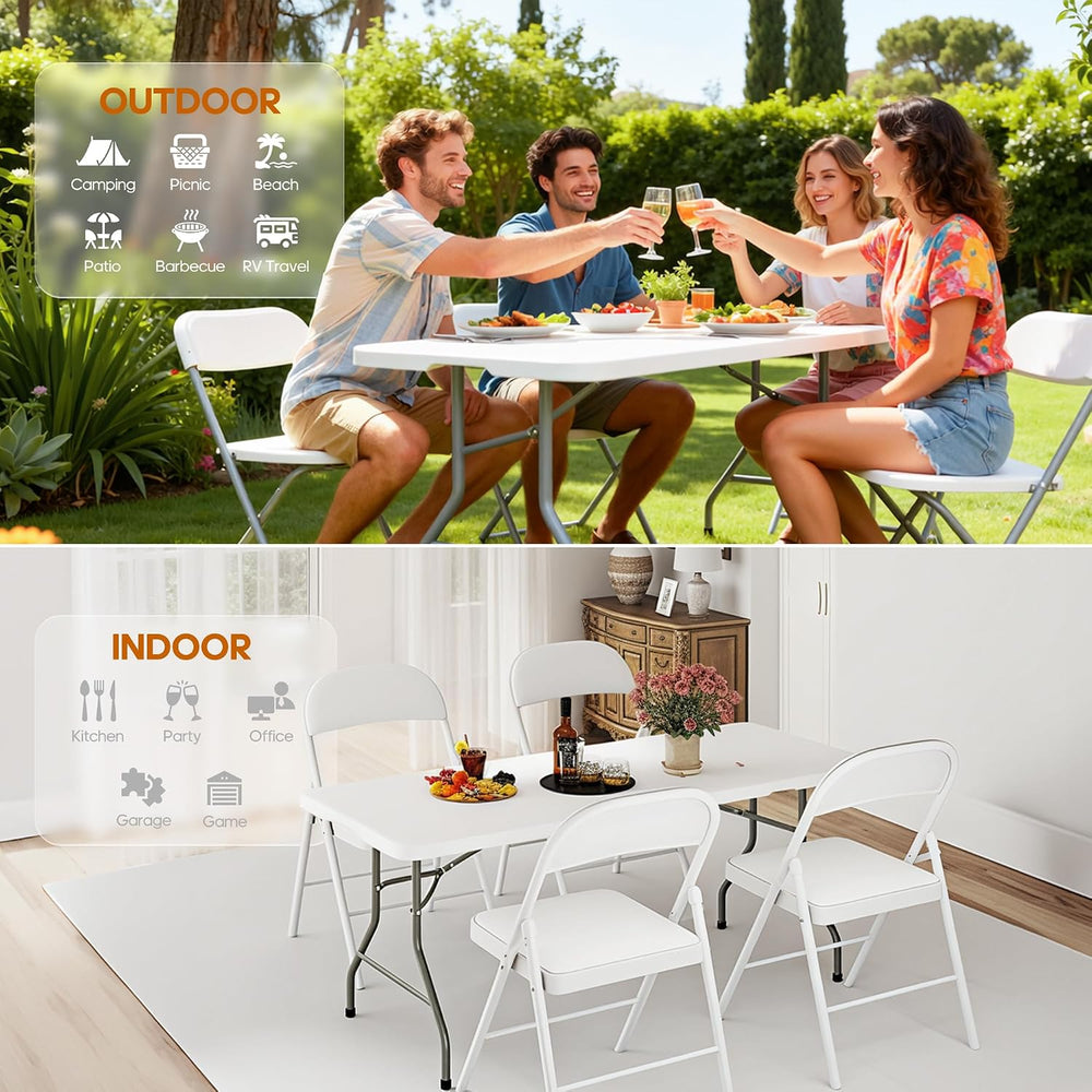 6ft Folding Table Heavy Duty 350 LBS Capacity Foldable Table with 18% Thicker...