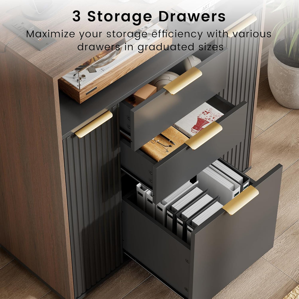 ModernMate Fluted Mobile Office File Cabinet with 3 Drawers, 37" Rolling...
