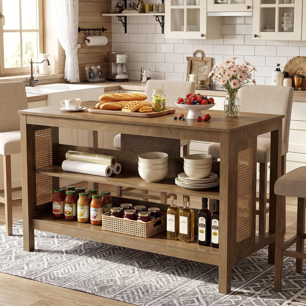 LITTLE TREE Kitchen Island with Storage, Kitchen Table with Large Worktop | W...