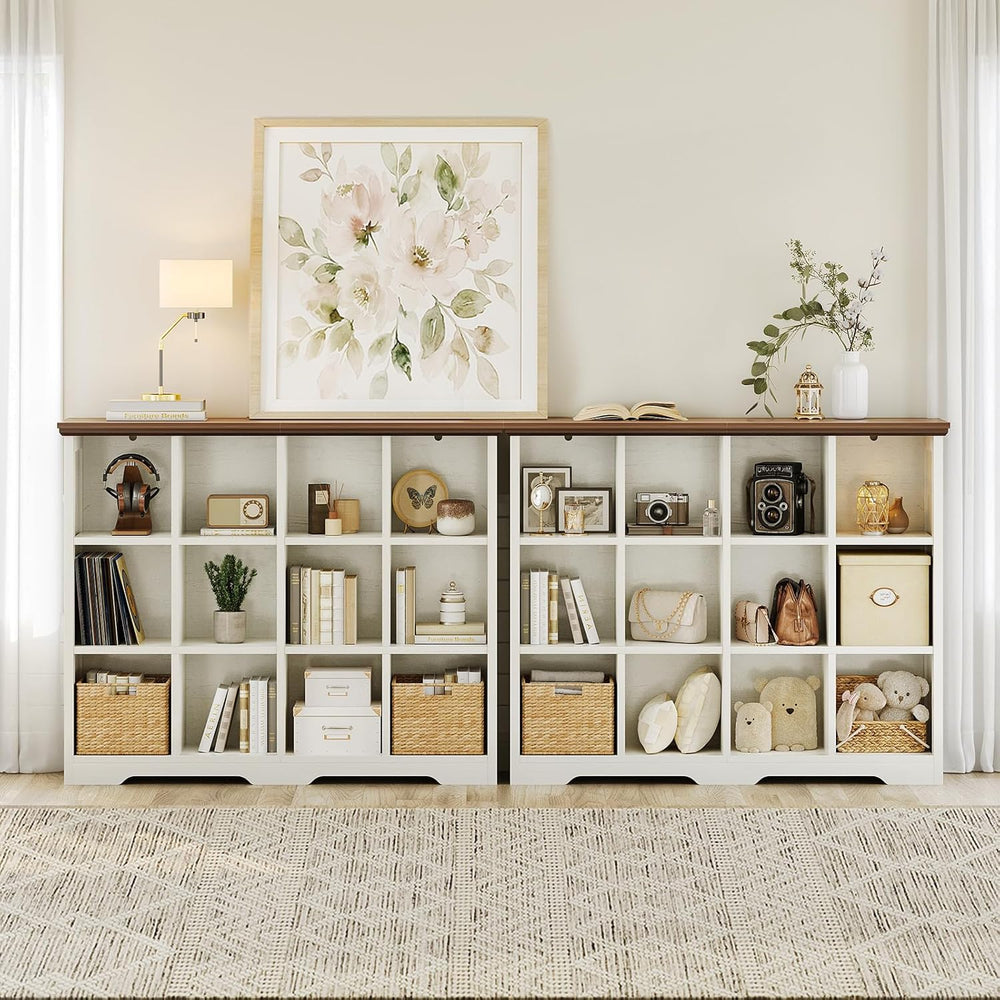 OffiGo 8 Cube Organizer Bookcase, Cube Shelf with Storage, Walnut + White