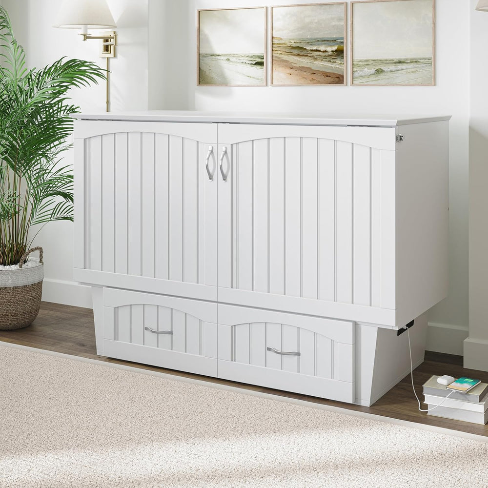 AFI, Nantucket Murphy Bed Chest Full with 6" Mattress & Drawer, White