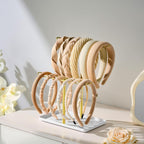 Headband Holder Organizer, 2-Tier T-bar Storage Stand with Tray for Hair Accessories Hairband Hair Clip, for Girls Women, Gold & White