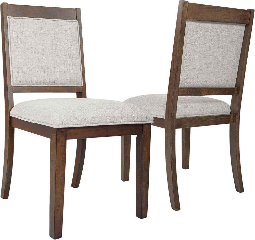 HomePop Open Back Upholstered Wood Frame Dining Chairs -Neutral Textured Soli...