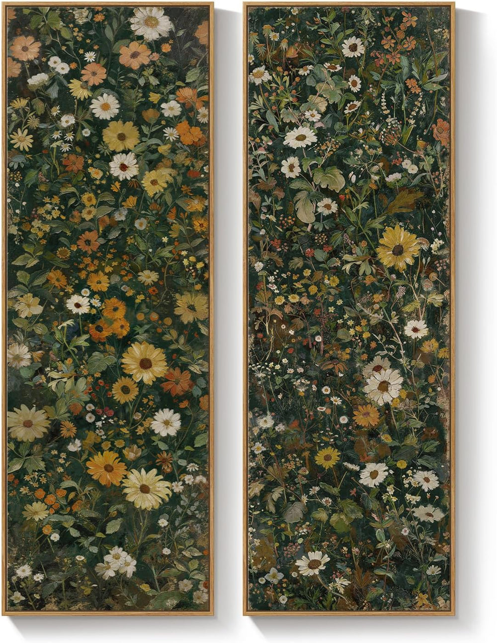 Large Framed Vintage Long Narrow Floral Wall Art for Living Room, 60x20 In