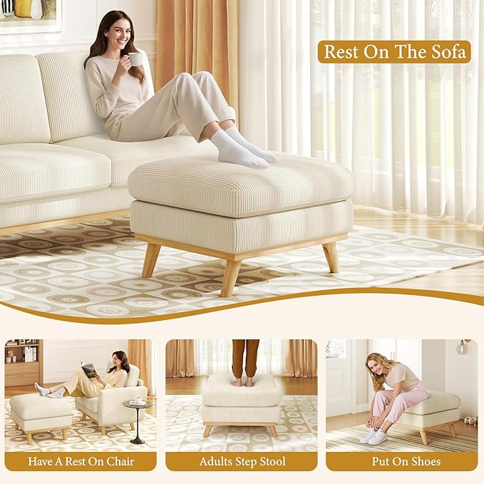Vesgantti Large Ottoman for Modular Sofa, 29.5" Corduroy Pouf Ottoman wi...