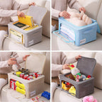 CYhom 3Pack Foldable Storage Bins - Frame Storage Box Linen Fabric Stackable Clothes Container Organizer with Clear Window & Carry Handles Large Capacity (Small-22L, Beige)