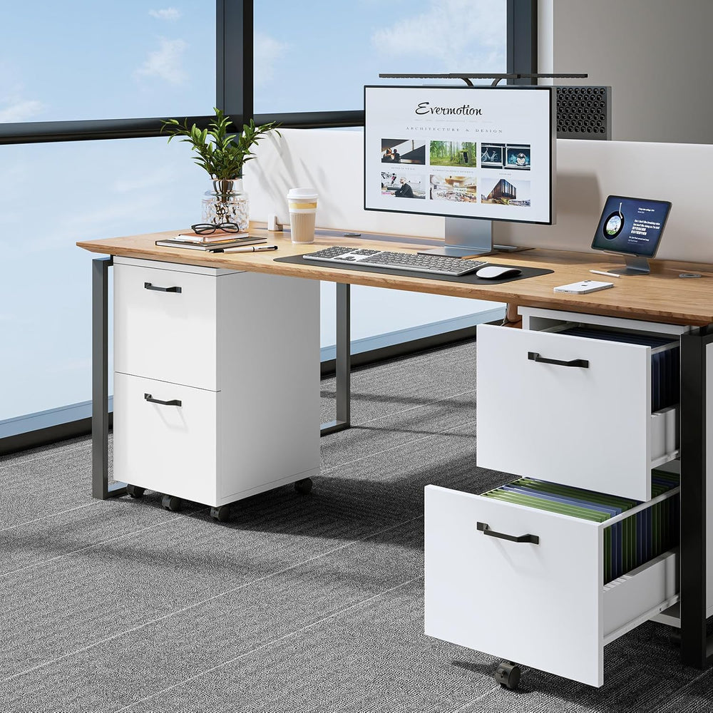 DUMOS 2 Drawer Filing Cabinet, Rolling Wood File Cabinet for Home Office, Und...