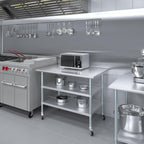 AmGood Stainless Steel Work Table with 2 Shelves and Casters | Metal Utility Table On Wheels (Stainless Steel Work Table with 2 Shelves + Casters, 48" Long x 30" Deep)