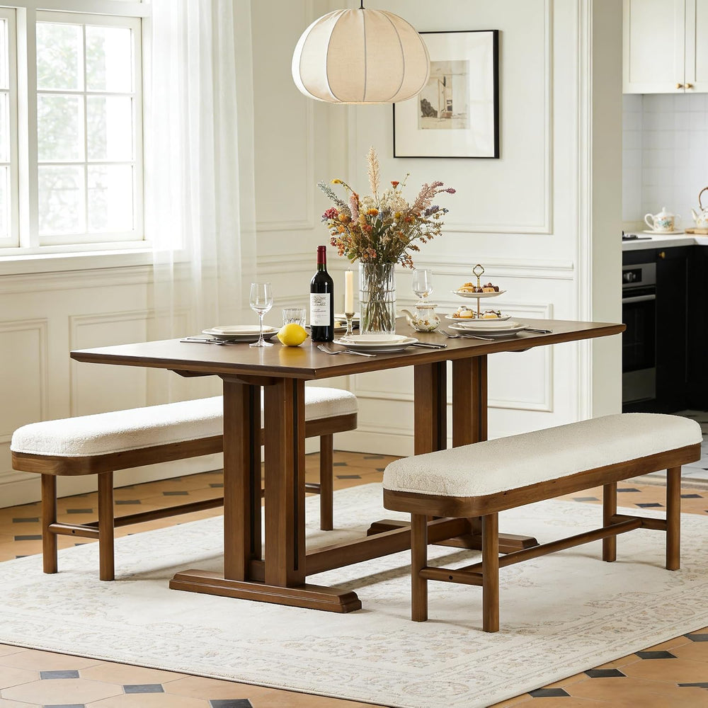 55-Inch Solid Wood Entryway Bench, Rustic Upholstered Bench, Modern Dining Be...