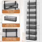Over The Door Organizer, 8-tier Metal Door Organizer Hanging with Adjustable Baskets, Behind The Door Storage for Bedroom Closet Bathroom Pantry Cabinet Kitchen, Black