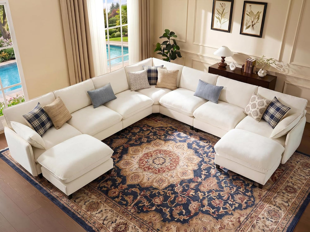 Ihanherry 139" Oversized V-Shaped Modular Sectional Couch, 9-Seater Clou...
