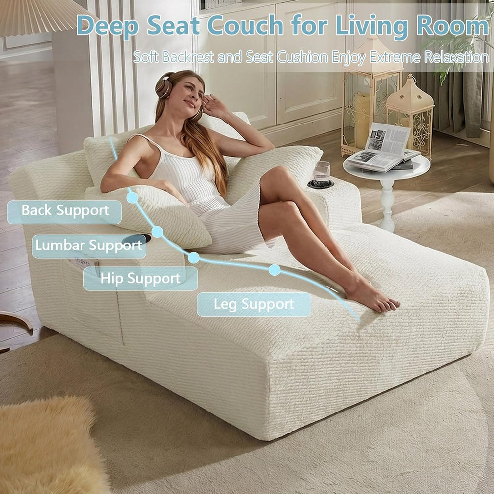 49.2" Oversized Chaise Lounge Chair Indoor,Faux Fur Reading Chair with C...