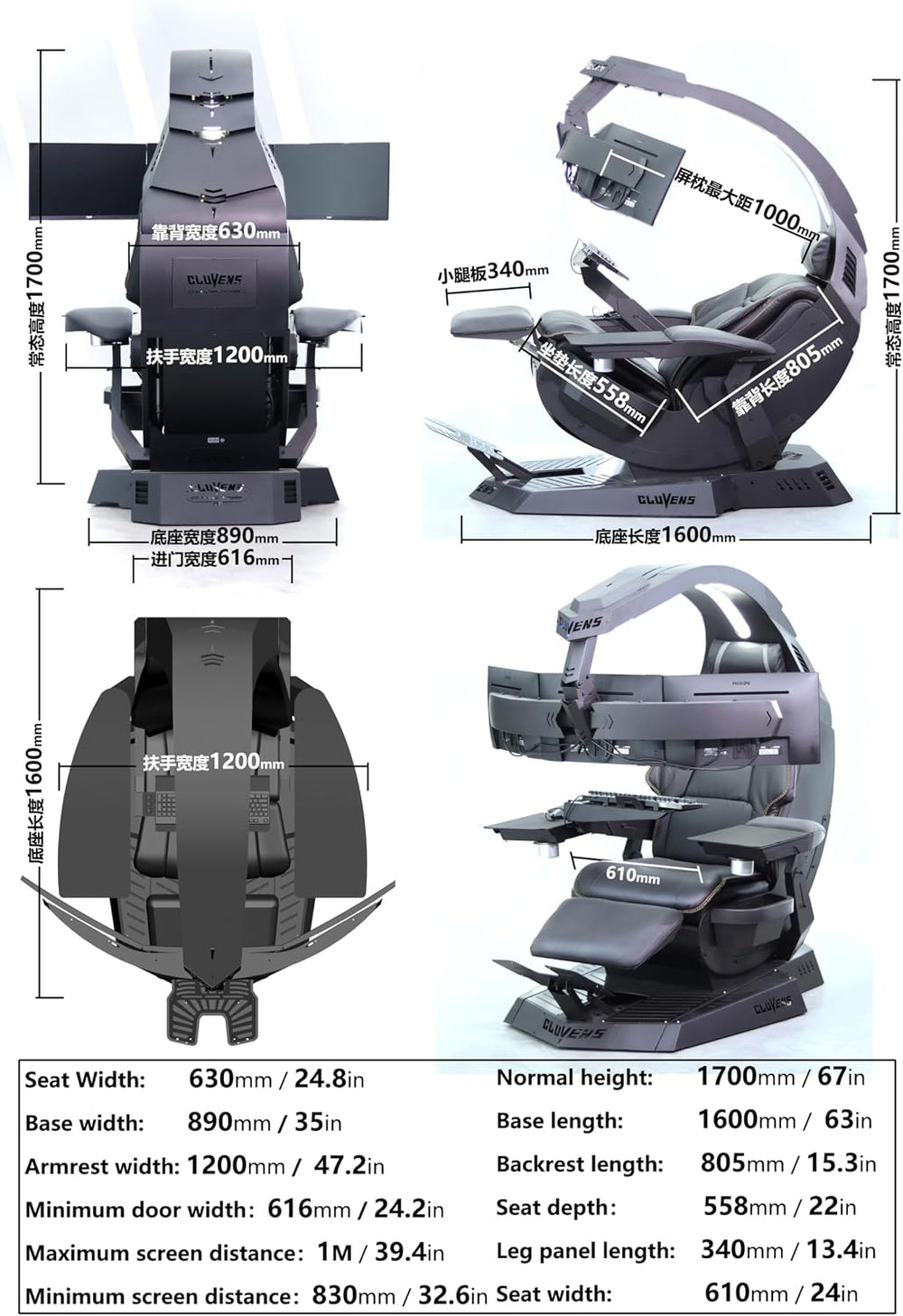 Imperatorworks CLUVENS Manticore Model Zero Gravity Gaming Chair Cockpit Gami...
