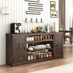 75" Farmhouse TV Stand with Power Outlets for 85 Inch TVs, 33" Tall Entertainment Center with Storage Cabinets w/Adjustable Shelves, Rustic Large TV Media Console, Brown