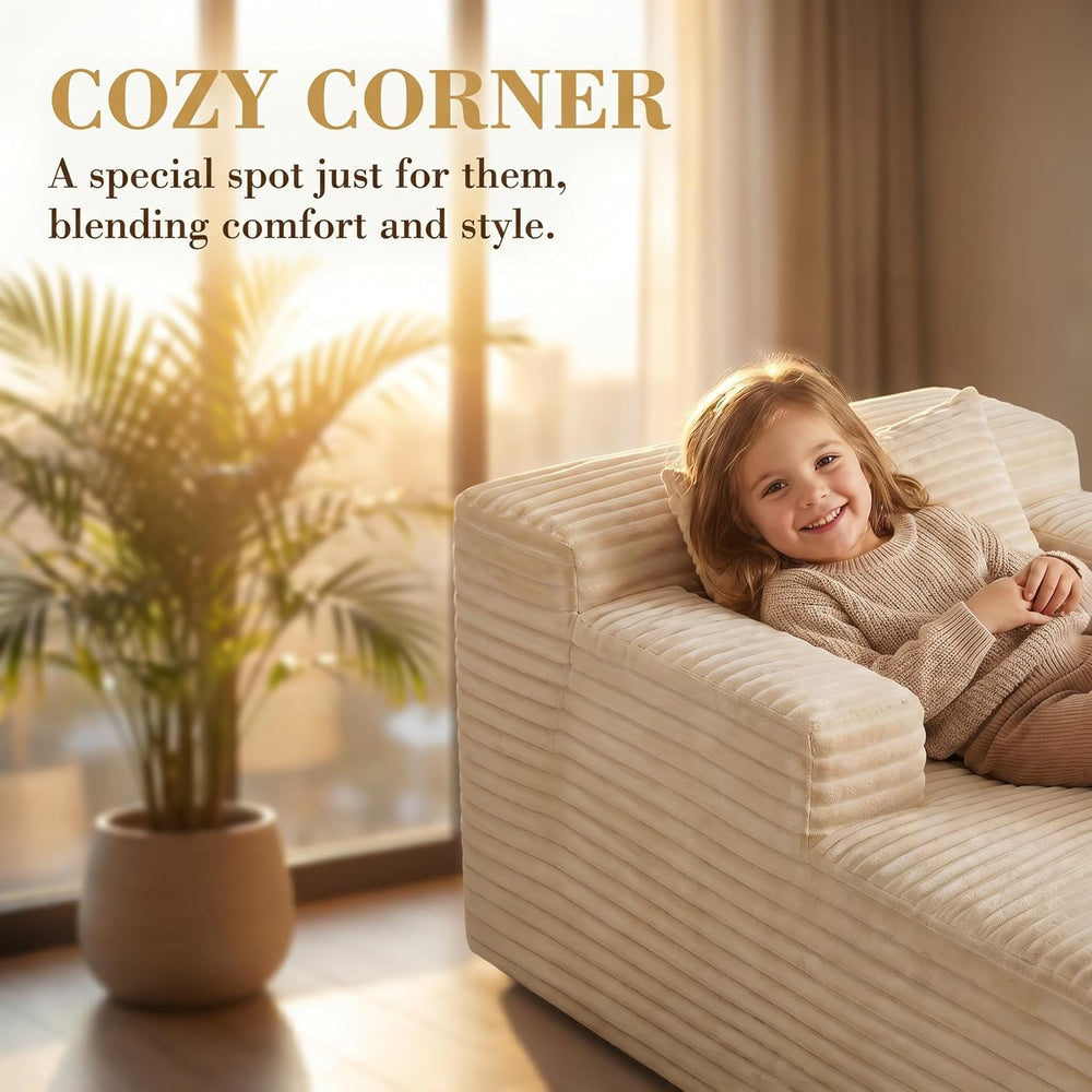 45" Mini Chaise Lounge Chair, Corduroy Upholstered Sofa Bed, Deep Seat S...
