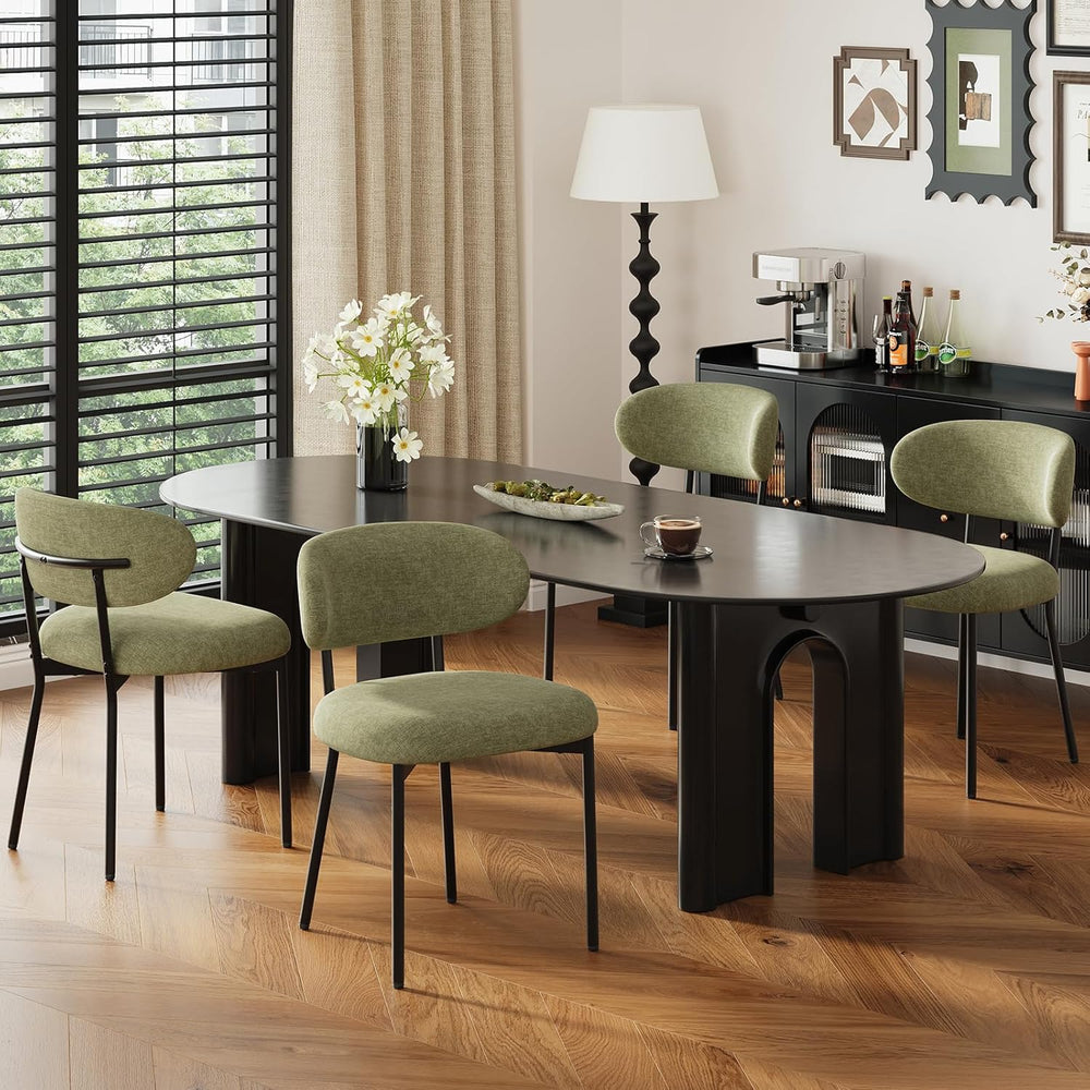Upholstered Dining Chairs Set of 4, Modern Fabric Kitchen Chairs with Curved ...
