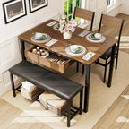 43.3" Dining Table Set for 4 with Drawer Storage, Dining Table with Chairs and Upholstered Bench, Lower Shelf, Space-Saving Wooden Table for Apartment, Kitchen, Dining Room