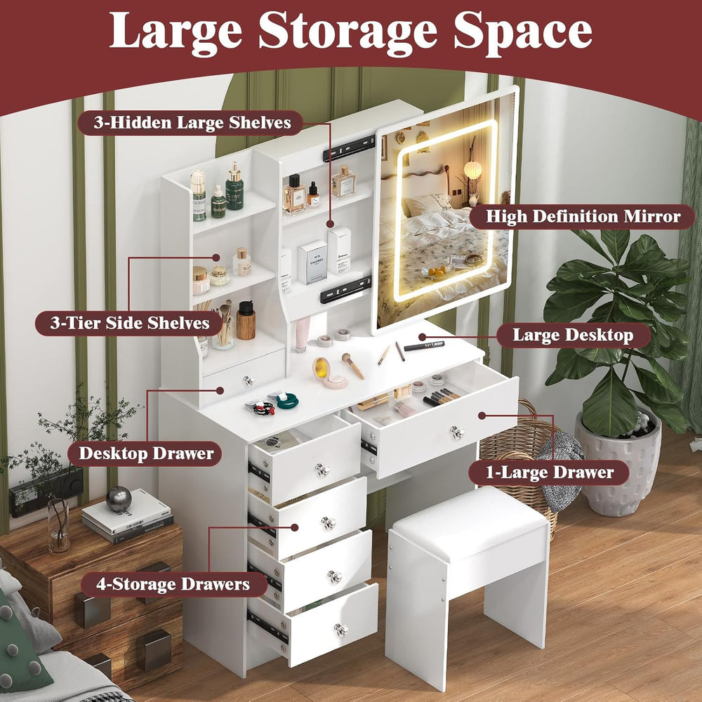 Umeiga Small Vanity Desk with Mirror and Lights, 32" Makeup Vanity Table...