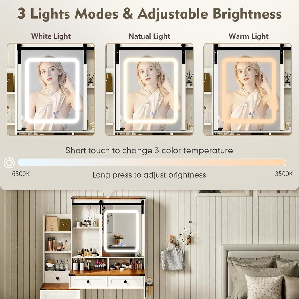 KAMABOKO Vanity Desk with Mirror and Lights, Makeup Vanity Desk with Lights 3...