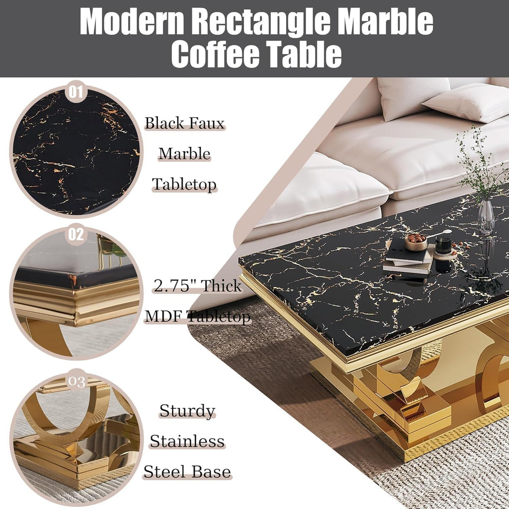 Marble Coffee Table Set of 3, Includes 1 Coffee Table with 2 Square End Side ...