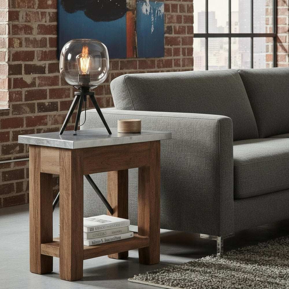 Millwork End Table with Steel Top – Rustic Industrial Narrow Side Table with ...
