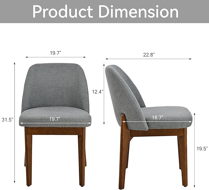 VKNOW Wooden Dining Chairs Set of 2, Upholstered Dining Room Chairs with Rubberwood Legs and Padded Seats, Kitchen Chairs for Restaurant Kitchen Living Room, Grey