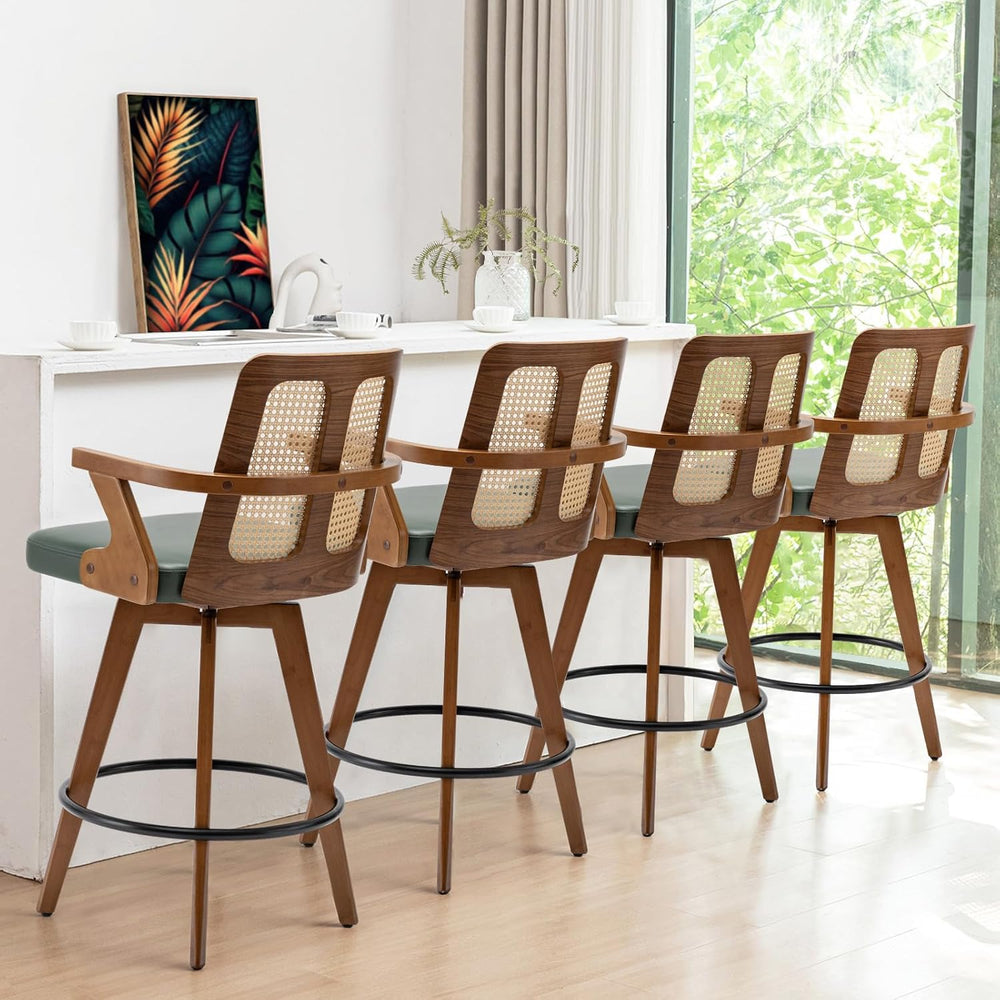 Swivel Counter Stools with Arms, Kitchen Island Stools with Rattan Back | Wal...
