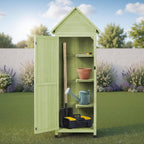 Wooden Outdoor Storage Cabinet,Tall Vertical Garden Tool Shed with Waterproof Metal Roof & Adjustable Feet – Perfect for Yard, Patio, Lawn & Deck (Green, 22" x 26" x 67")