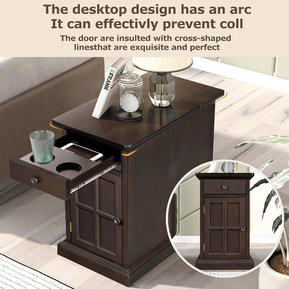 Traditional Wood End Table with Charging Station, Modern Vintage Sofa Chair S...