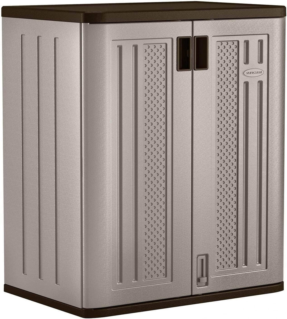 Suncast 9 Cu Ft Base Storage Cabinet, Lockable 2-Shelf Organizer, Platinum