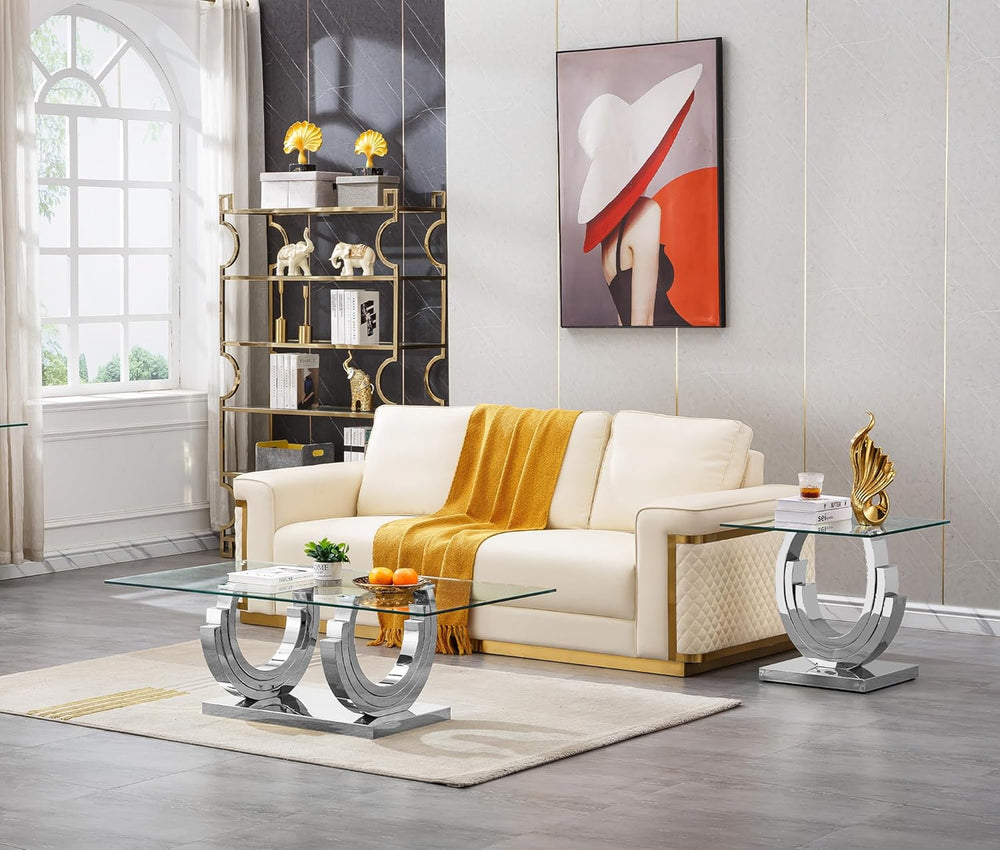 Luxury Silver Glass End Table Modern Square Sofa Side Table with Mirrored Sta...