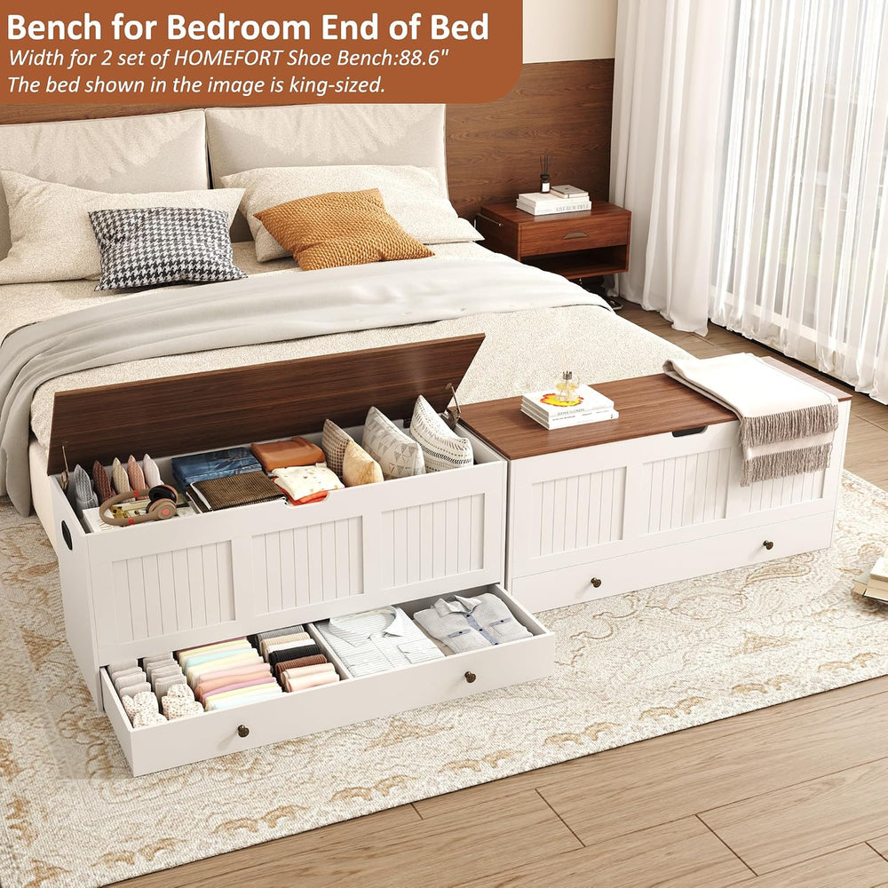 HOMEFORT 44.3" Storage Chest with 2 Drawers, Retro Wooden Storage Trunk ...