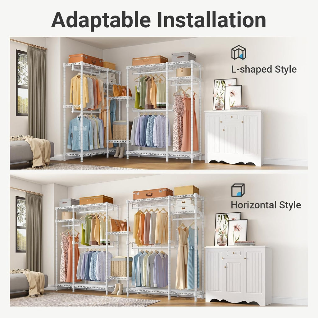 VIPEK V2 Heavy Duty Clothes Rack 4 Tiers Wire Shelving Garment Racks with 3 Hanging Rods Compact Freestanding Closet Metal Closet Rack, Max Load 700LBS, White