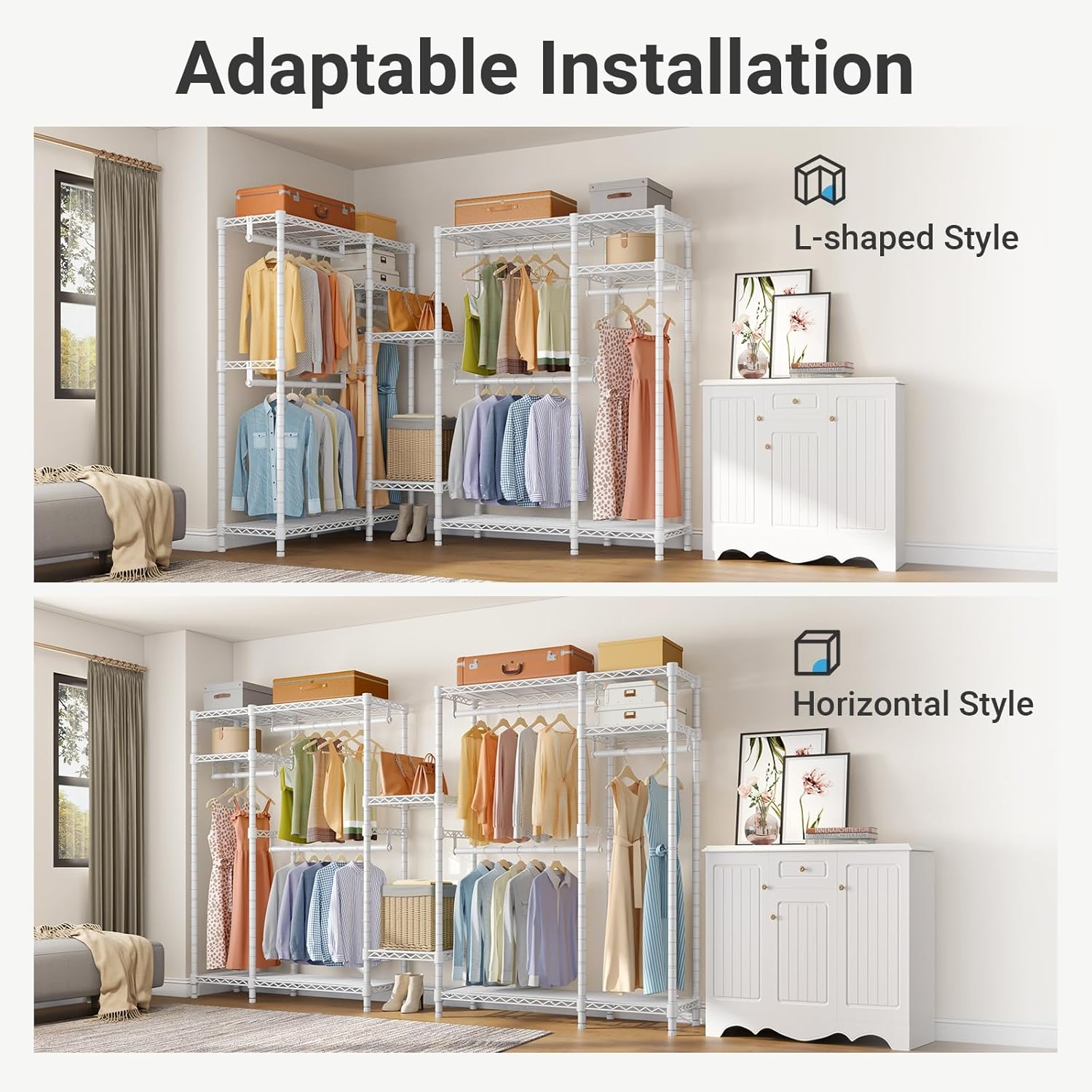 VIPEK V2 Heavy Duty Clothes Rack 4 Tiers Wire Shelving Garment Racks with 3 Hanging Rods Compact Freestanding Closet Metal Closet Rack, Max Load 700LBS, White