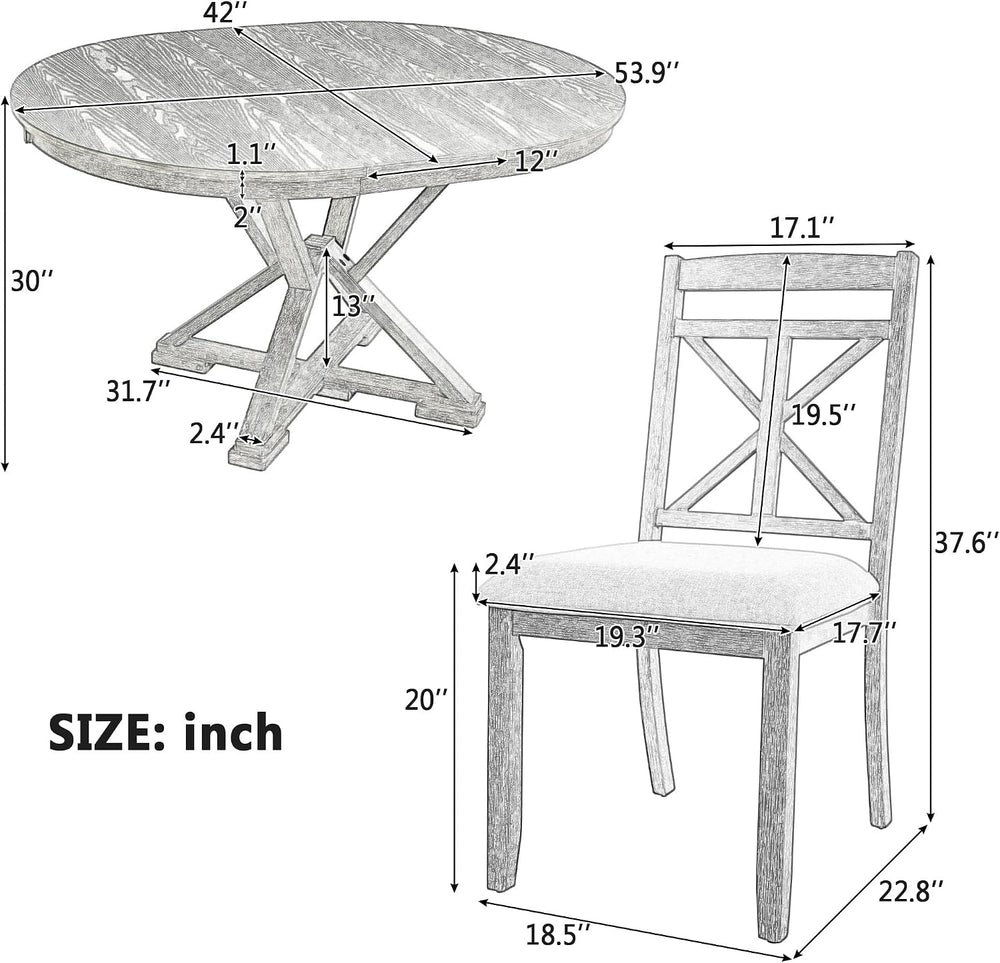 Merax Round Dining Table Set for 4, Farmhouse Kitchen Table Set with Extendab...