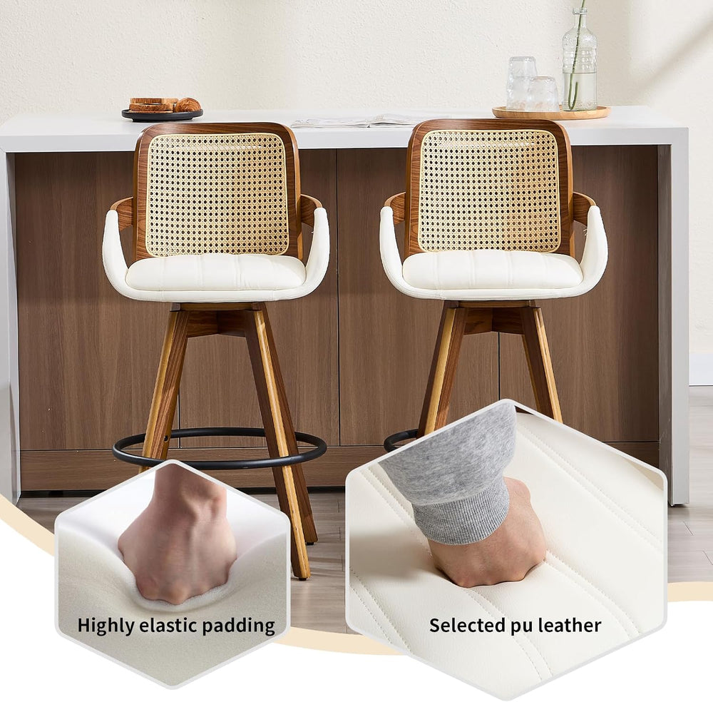 VipDesk 26" Swivel Counter Stools Set of 2 with Rattan Back, Cream