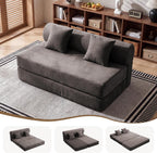 59" Convertible Sofa Bed High Backrest Boneless Couch in a Box,Brown | Washable Corduroy Futon Sofa Bed,Sectional Loveseat Floor Sleeper Sofa for Bedroom,No Assembly Couch for Living Room