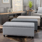 Storage Ottoman Bench,End of Bed Stool w/Safety Hinge & Nailhead Accents,Bedroom Upholstered Footrest,for Entryway,Living Room, Bed Room, Charcoal,42inch