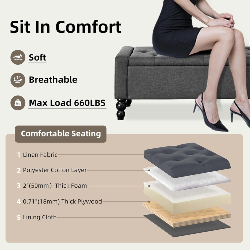 50" W Storage Ottoman Bench with Safety Hinge, Load up to 660 lb Ottoman...