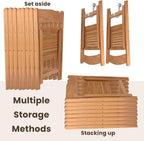 Wood Folding Chairs with Slatted Wooden Seats, Stackable Commercial Seats for Indoor & Outdoor Events, Party, Dining, Set of 2, Slatted Fruitwood