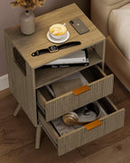 Grey Nightstand,Modern Bedside Table with 2 Storage Drawer and Open Wood Shelf, for Bedroom and Small Spaces,Night Stand with Solid Wood Legs,Grey Oak