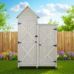 Outdoor Storage Cabinet - Waterproof Metal Roof & Wooden Vertical Design, Tall Garden Tool Shed with Multiple Shelves for Patio, Backyard, Lawn, Yard (Gray, 22" x 46" x 67")