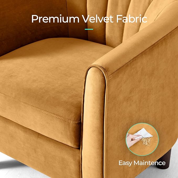LINSY Accent Chair with Ottoman, Modern Armchair Comfy Barrel Reading Chair with Footrest for Living Room Bedroom Reading Room, Velvet, Yellow