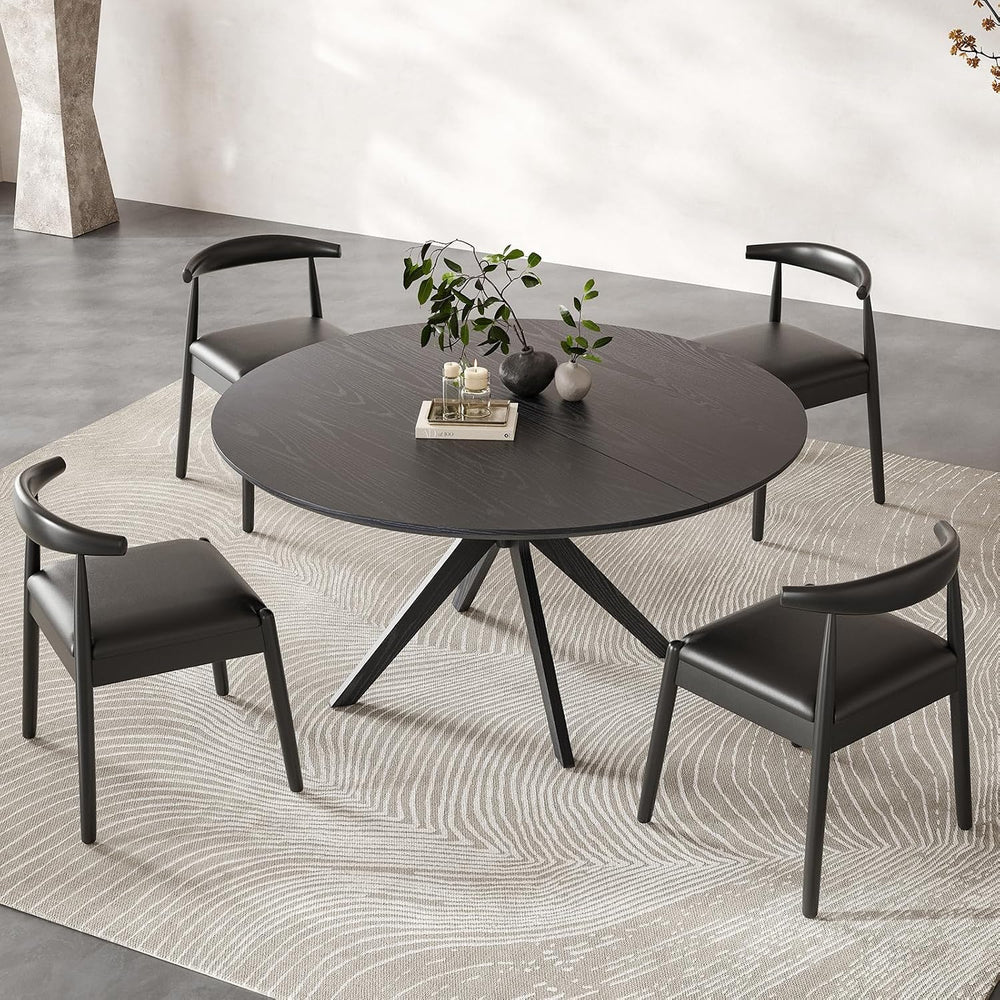 Round Dining Table 47 in for 4 to 6 People, Solid Wood Kitchen Table with Int...