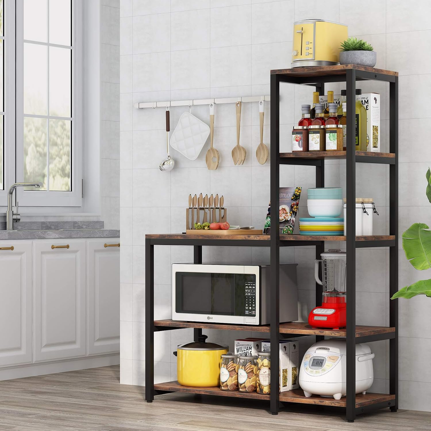 Tribesigns 5-Tier Kitchen Bakers Rack with Utility Storage Shelf, Freestanding Microwave Oven Stand Kitchen Spice Rack Shelf Organizer