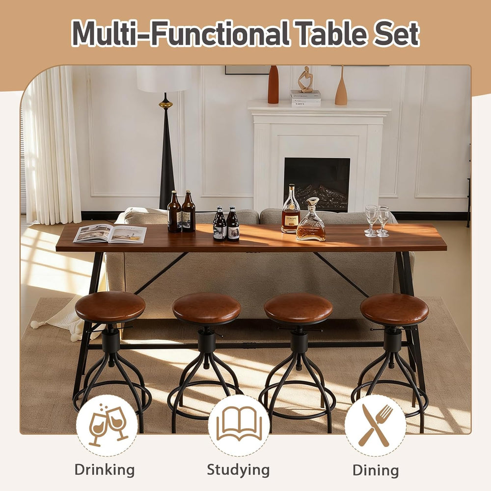 Karl home 83.8" Bar Table and Chairs Set, Sofa Table with 4 PU Stools, H...