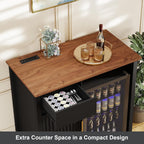 Mini Fridge Cabinet with Charging Station, Modern Fluted Coffee Bar Cabinet with Beverage and Wine Storage, Compact Coffee Bar with Mini Fridge Space for Kitchen, Dining Room or Living Room